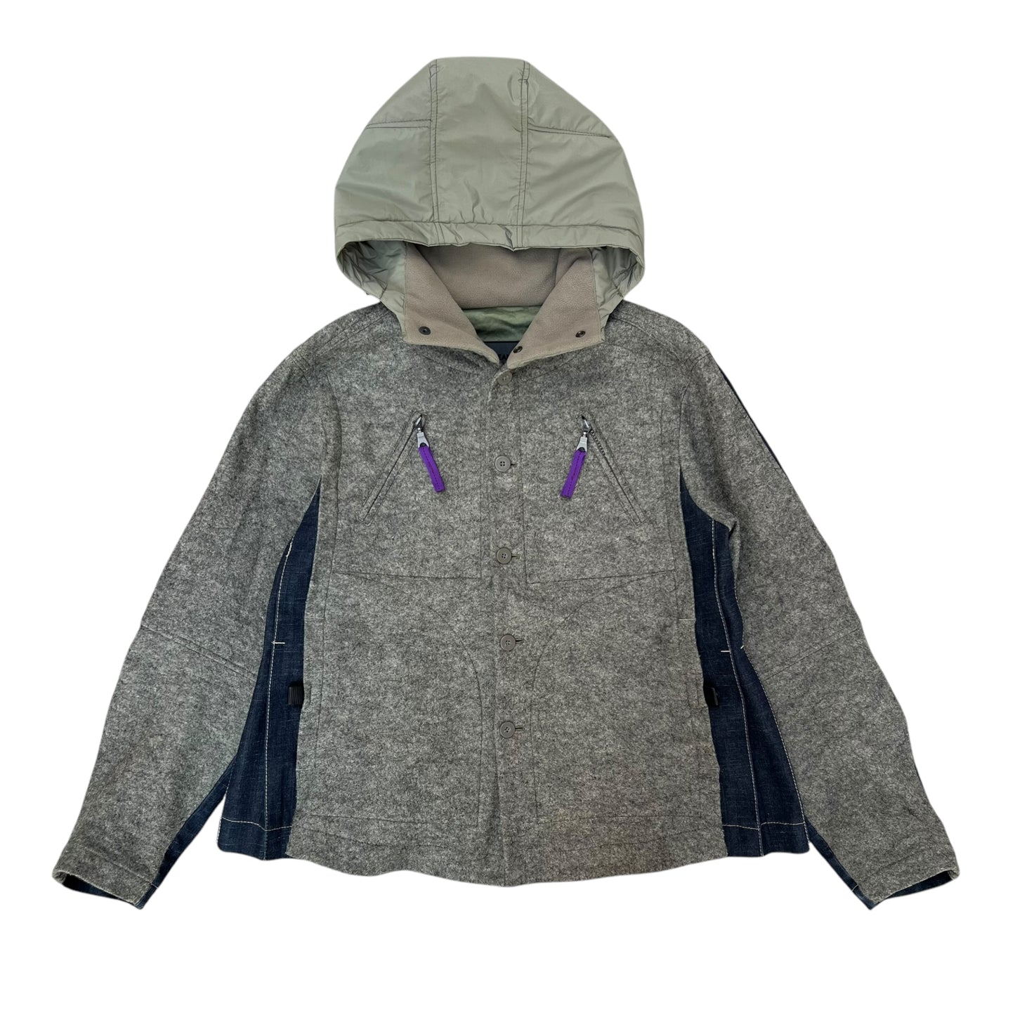 SP 00 Marithé + François Girbaud Pleated Wool/ Denim Jacket
