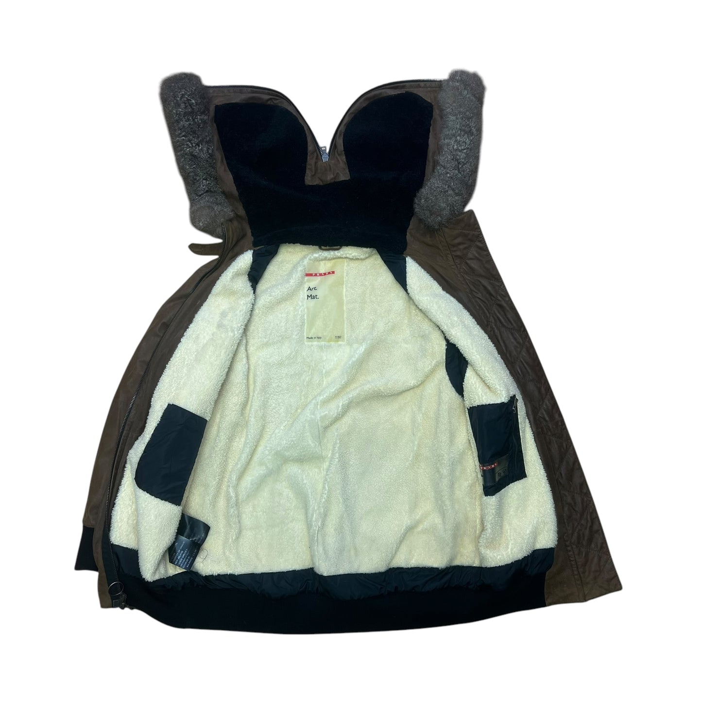 00s Prada Sample Leather Sherpa Jacket