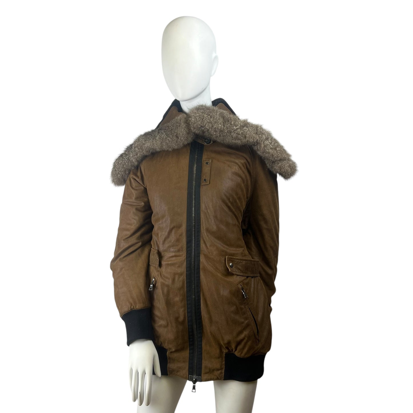 00s Prada Sample Leather Sherpa Jacket