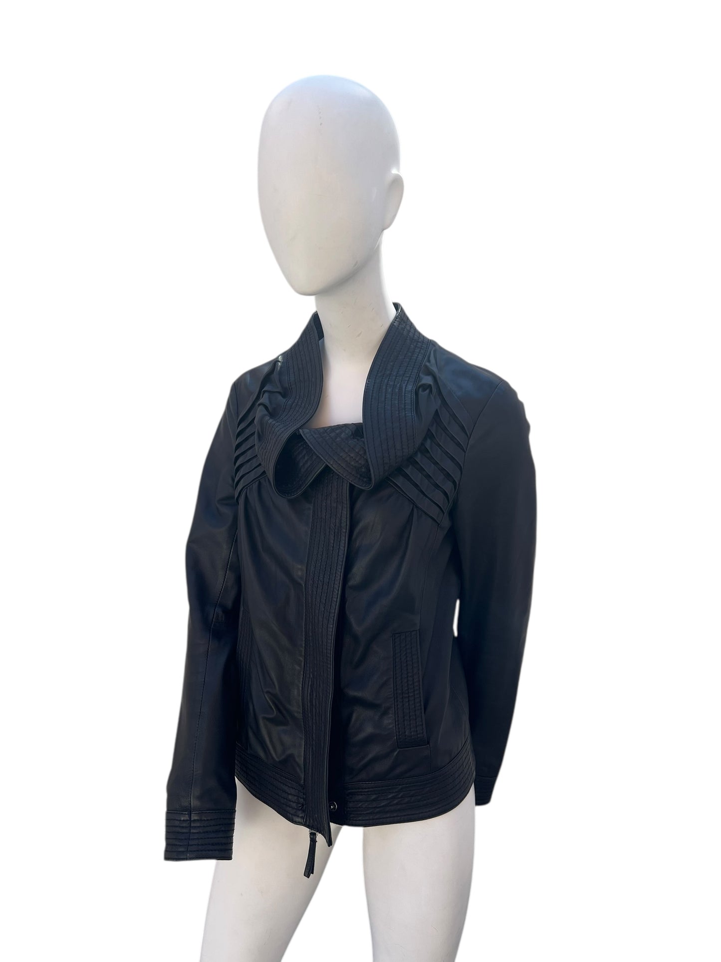 00s Valentino Panelled Collar Biker Leather Jacket