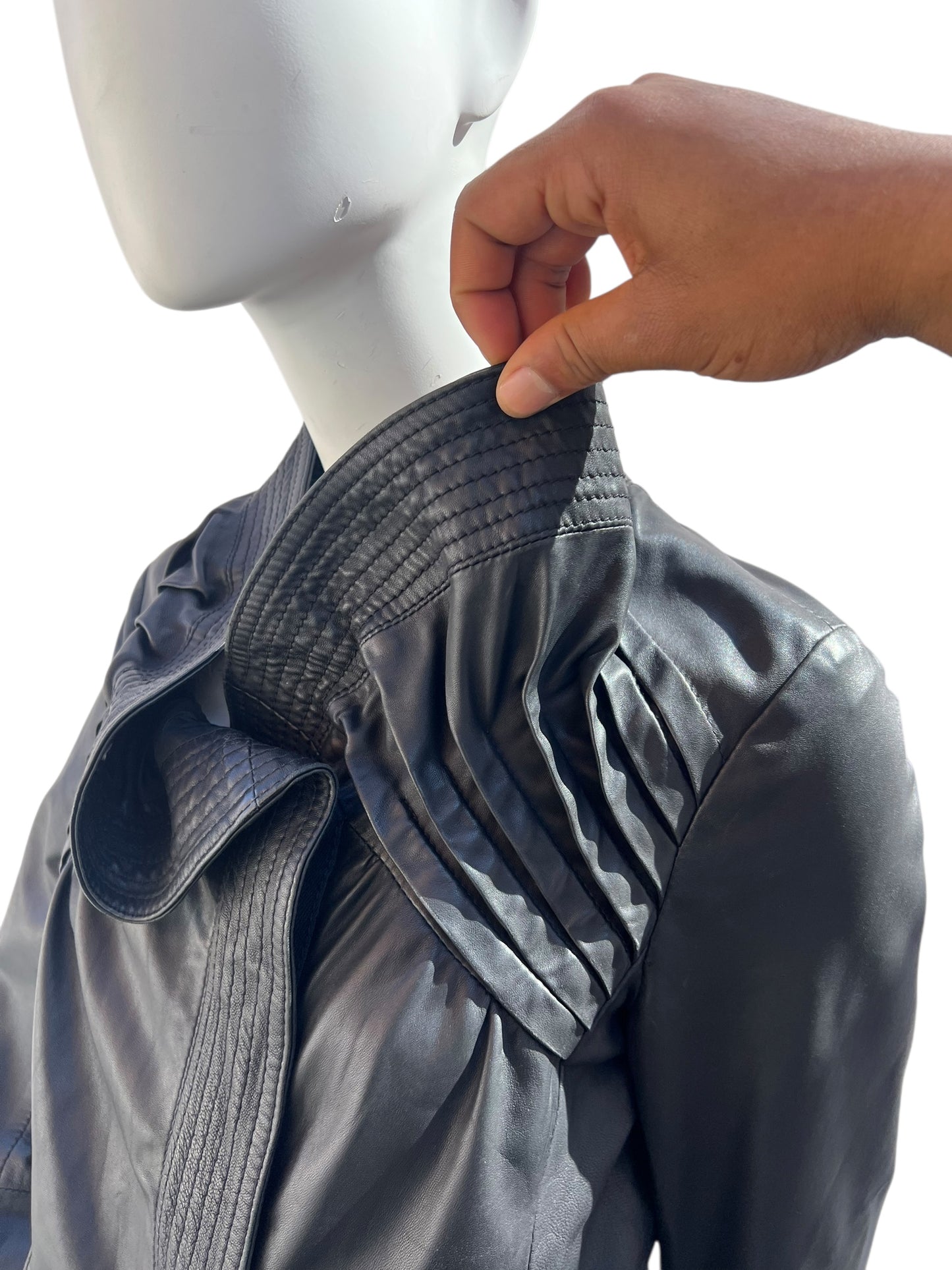 00s Valentino Panelled Collar Biker Leather Jacket