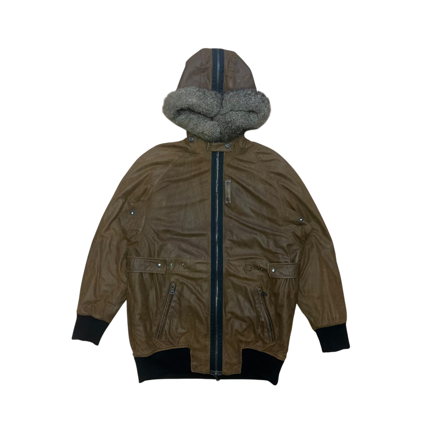 00s Prada Sample Leather Sherpa Jacket