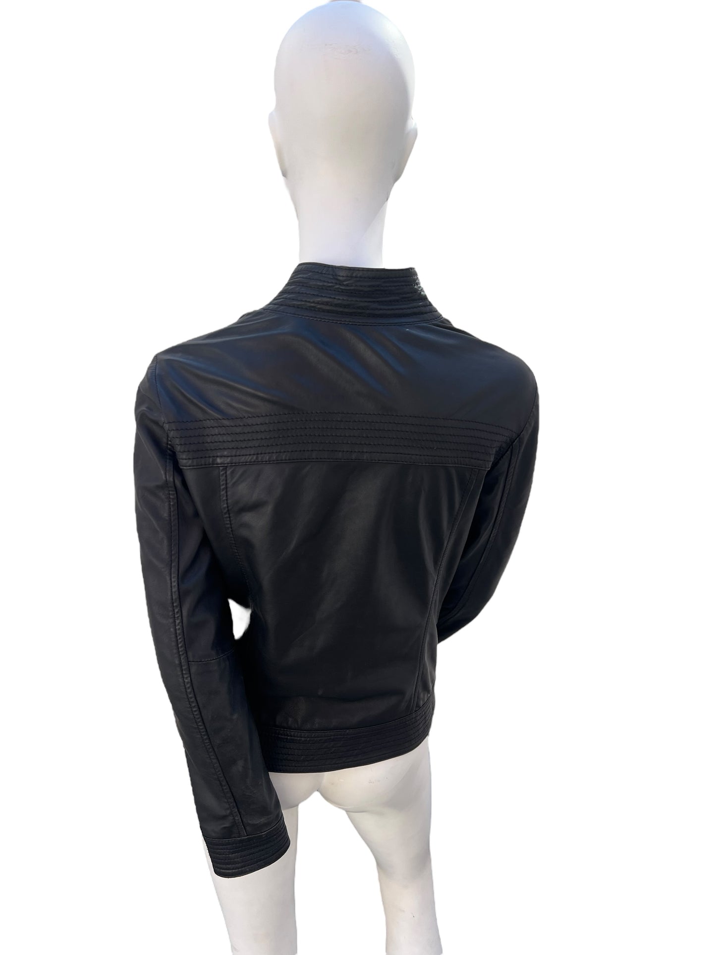 00s Valentino Panelled Collar Biker Leather Jacket