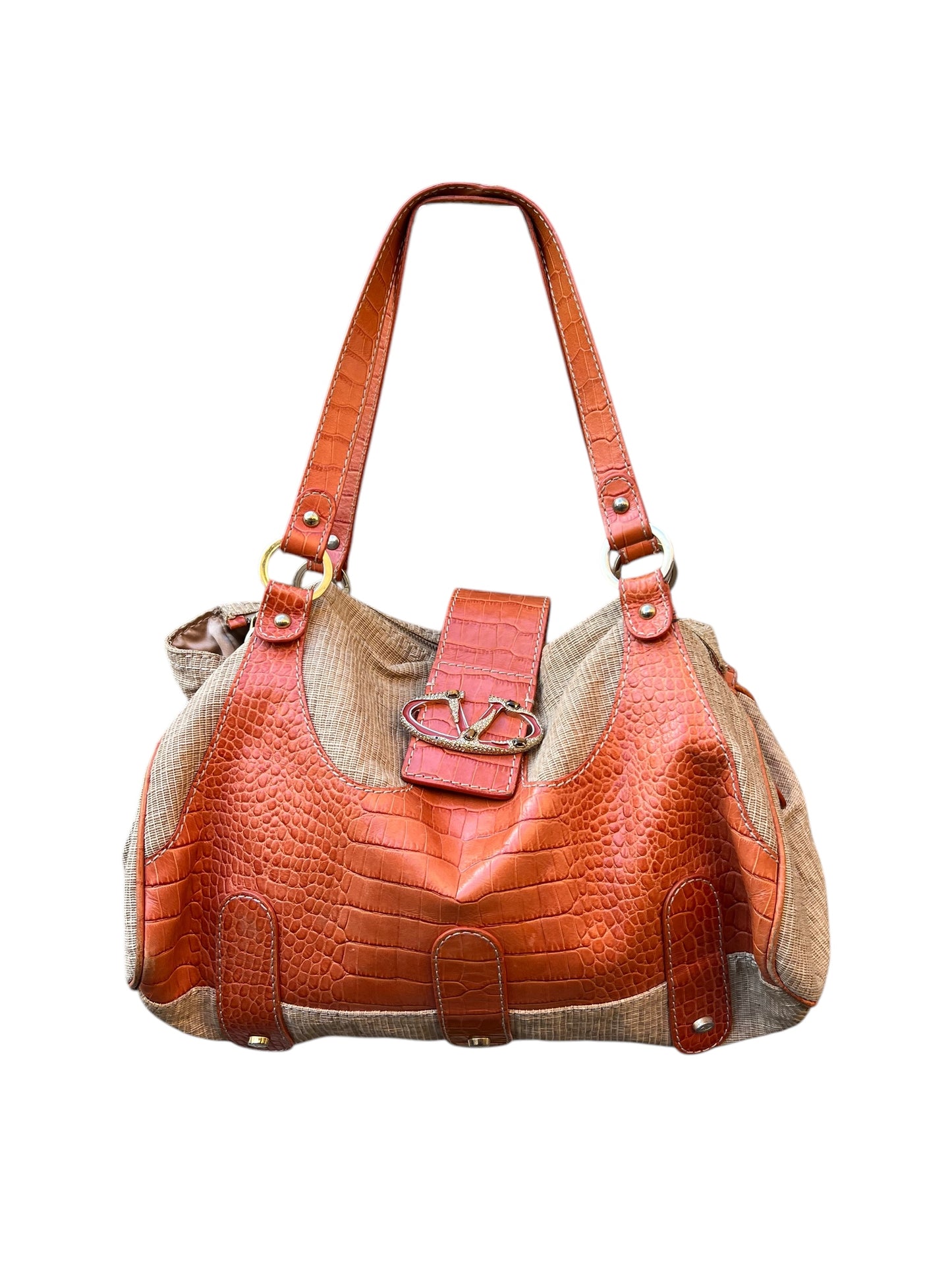 00s Valentino Garavani Croco Leather/ Canvas Bag