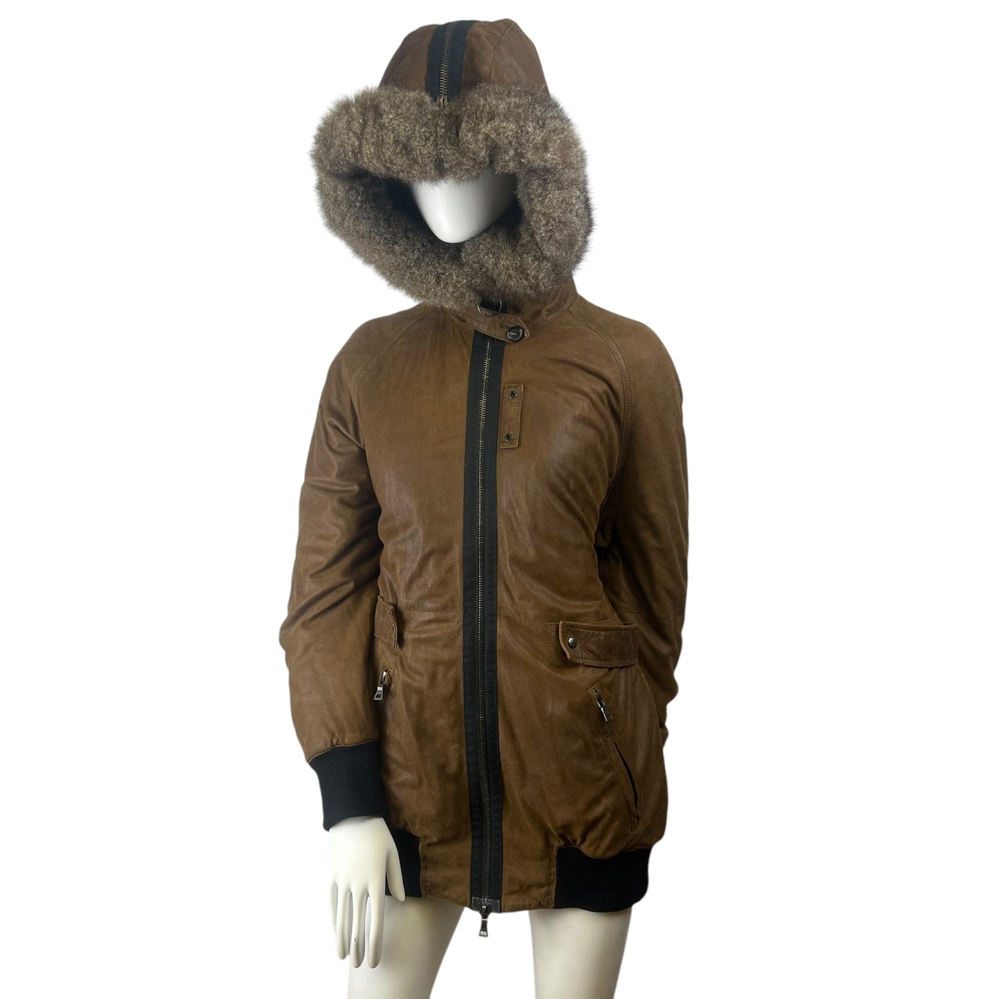 00s Prada Sample Leather Sherpa Jacket