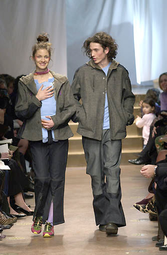 SP 00 Marithé + François Girbaud Pleated Wool/ Denim Jacket