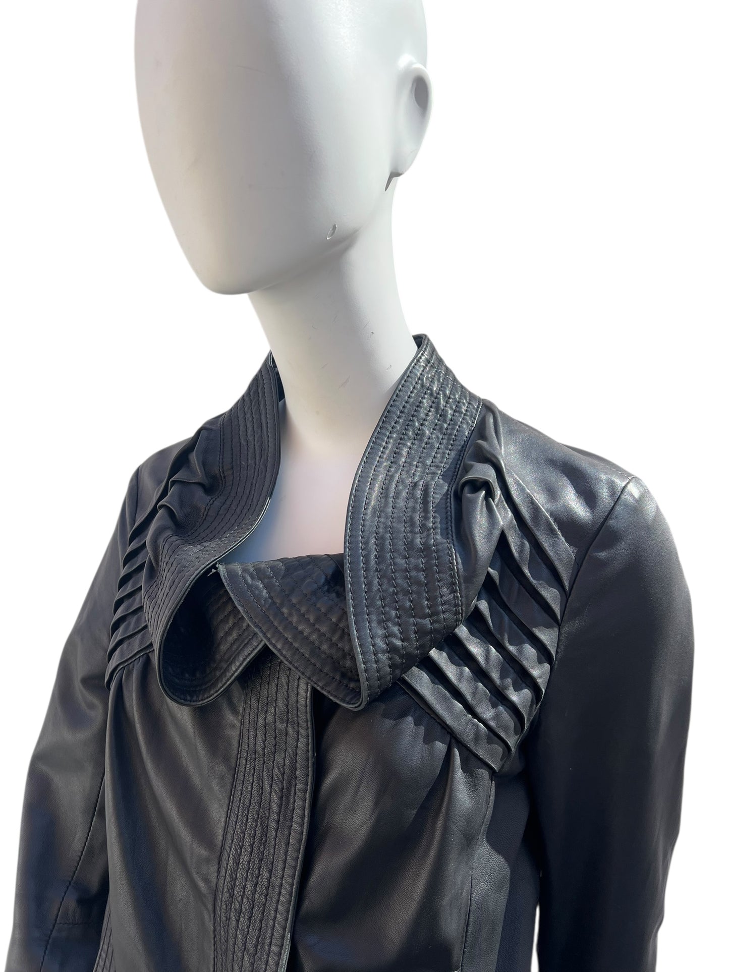 00s Valentino Panelled Collar Biker Leather Jacket