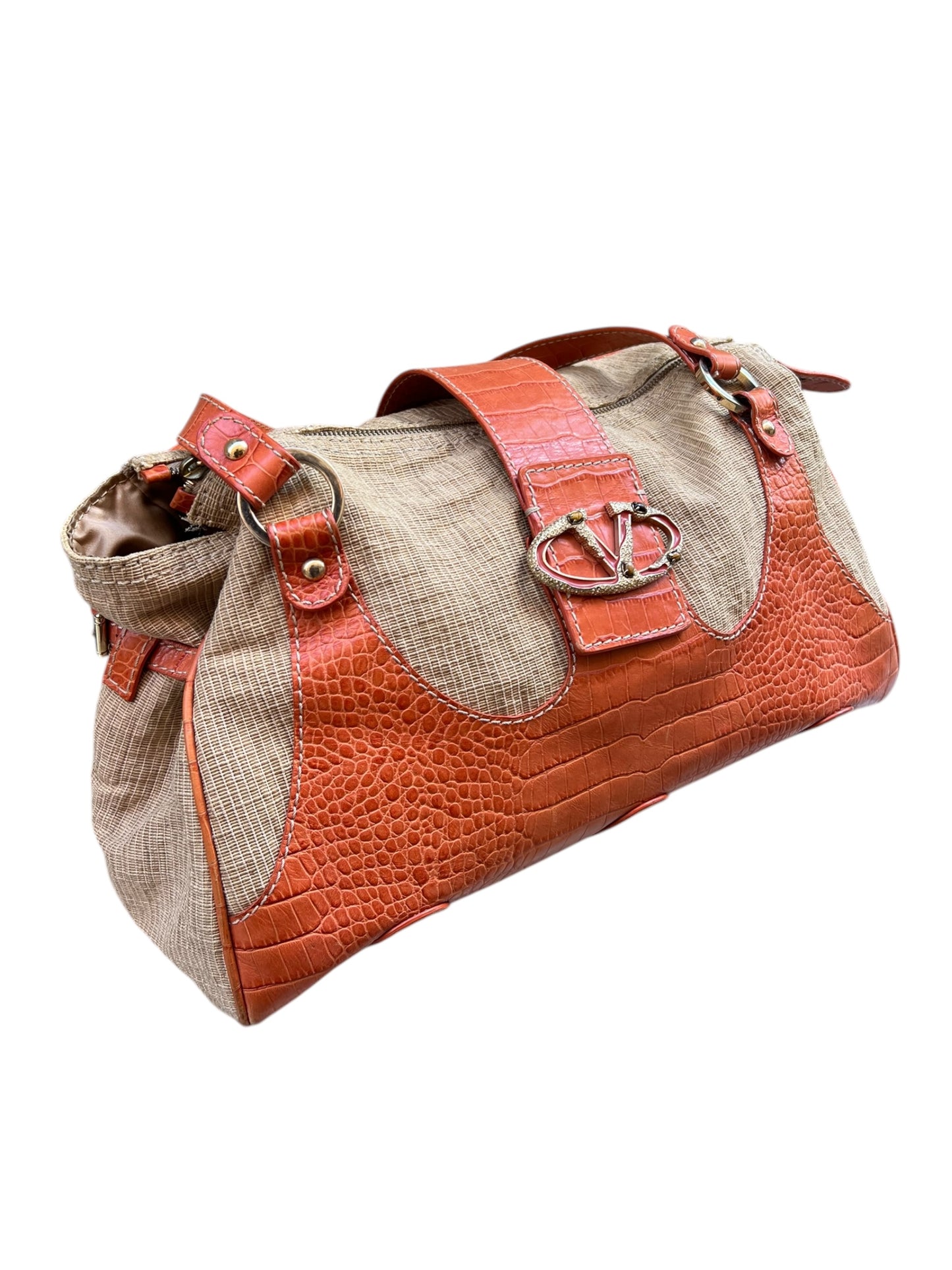 00s Valentino Garavani Croco Leather/ Canvas Bag
