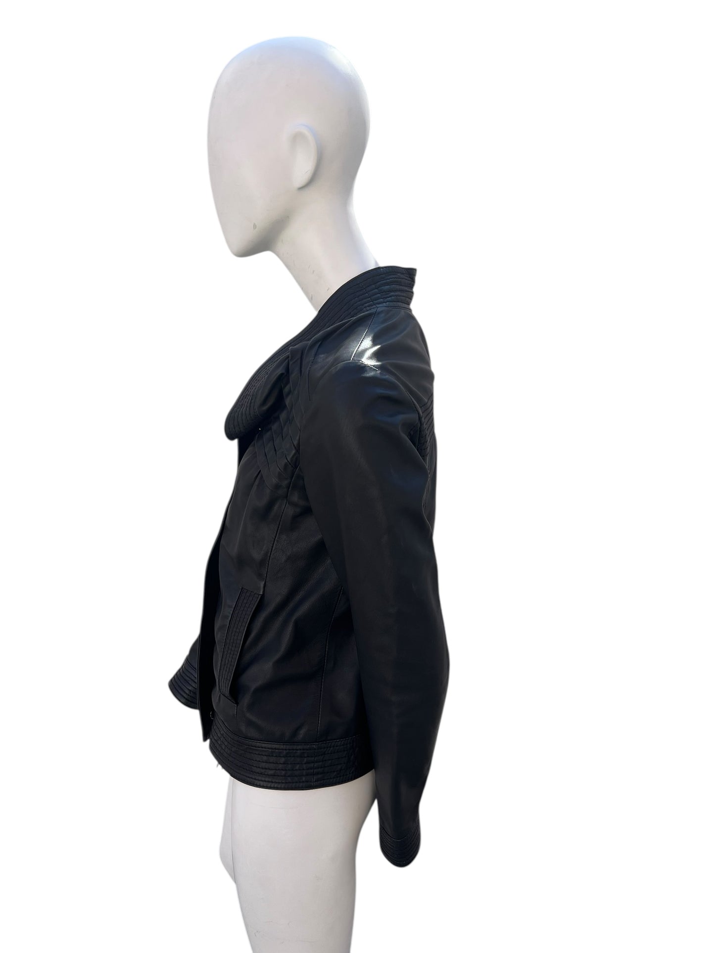 00s Valentino Panelled Collar Biker Leather Jacket