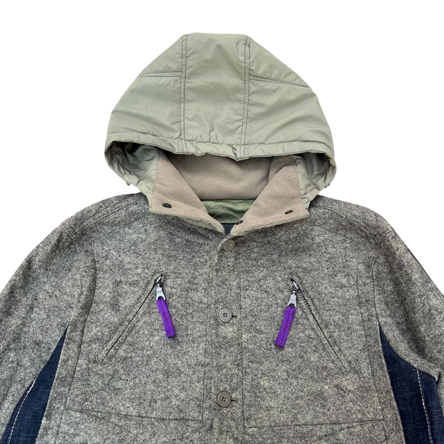 SP 00 Marithé + François Girbaud Pleated Wool/ Denim Jacket