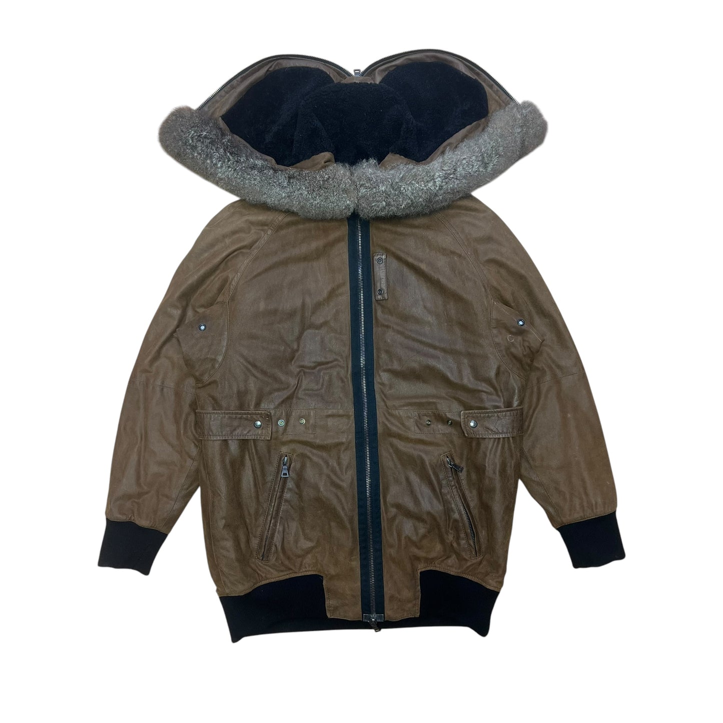 00s Prada Sample Leather Sherpa Jacket