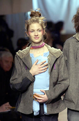 SP 00 Marithé + François Girbaud Pleated Wool/ Denim Jacket