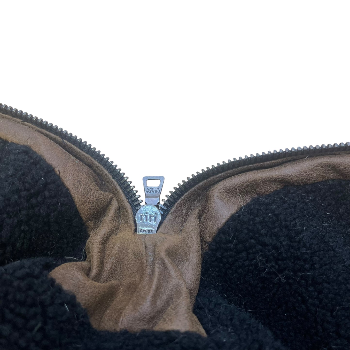 00s Prada Sample Leather Sherpa Jacket