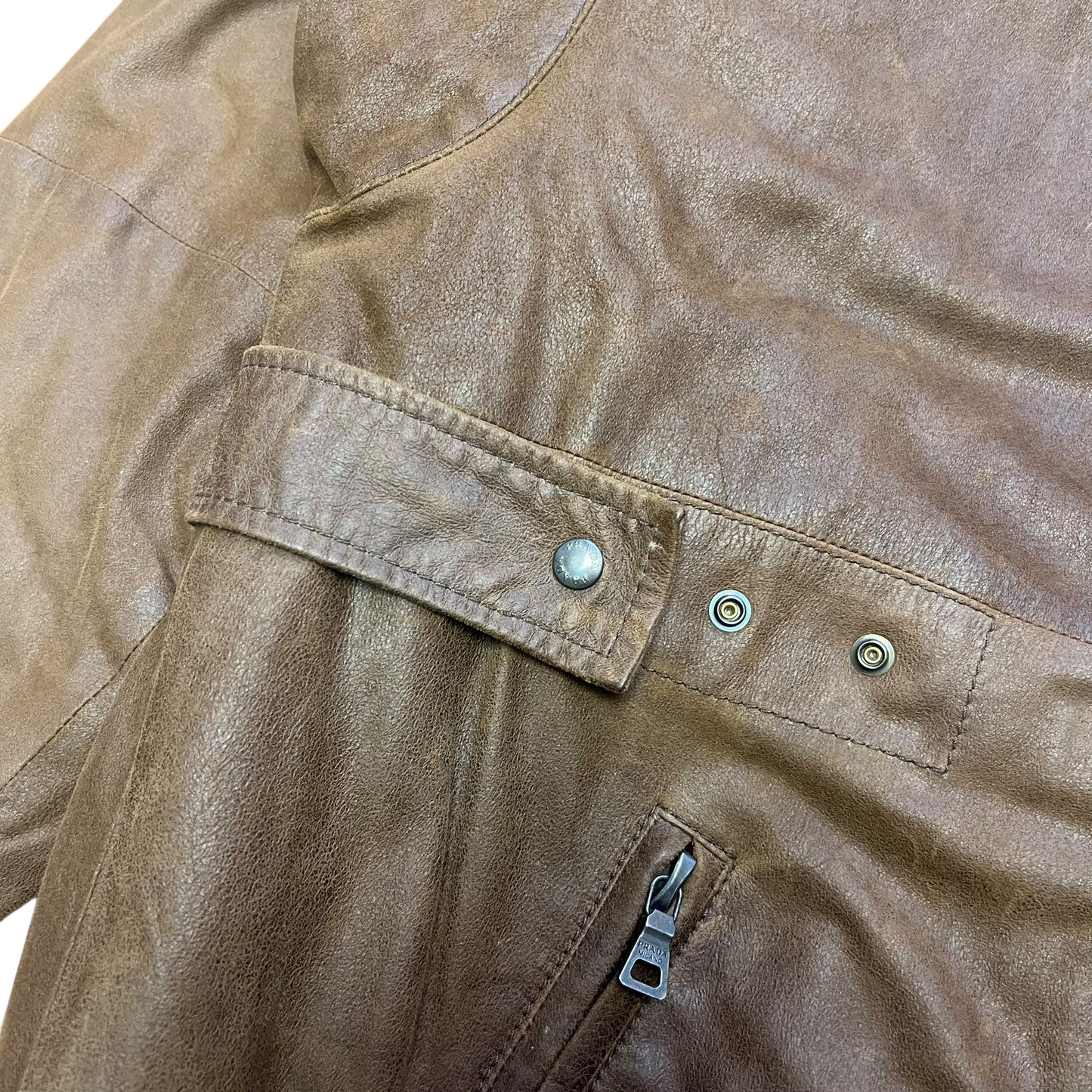00s Prada Sample Leather Sherpa Jacket