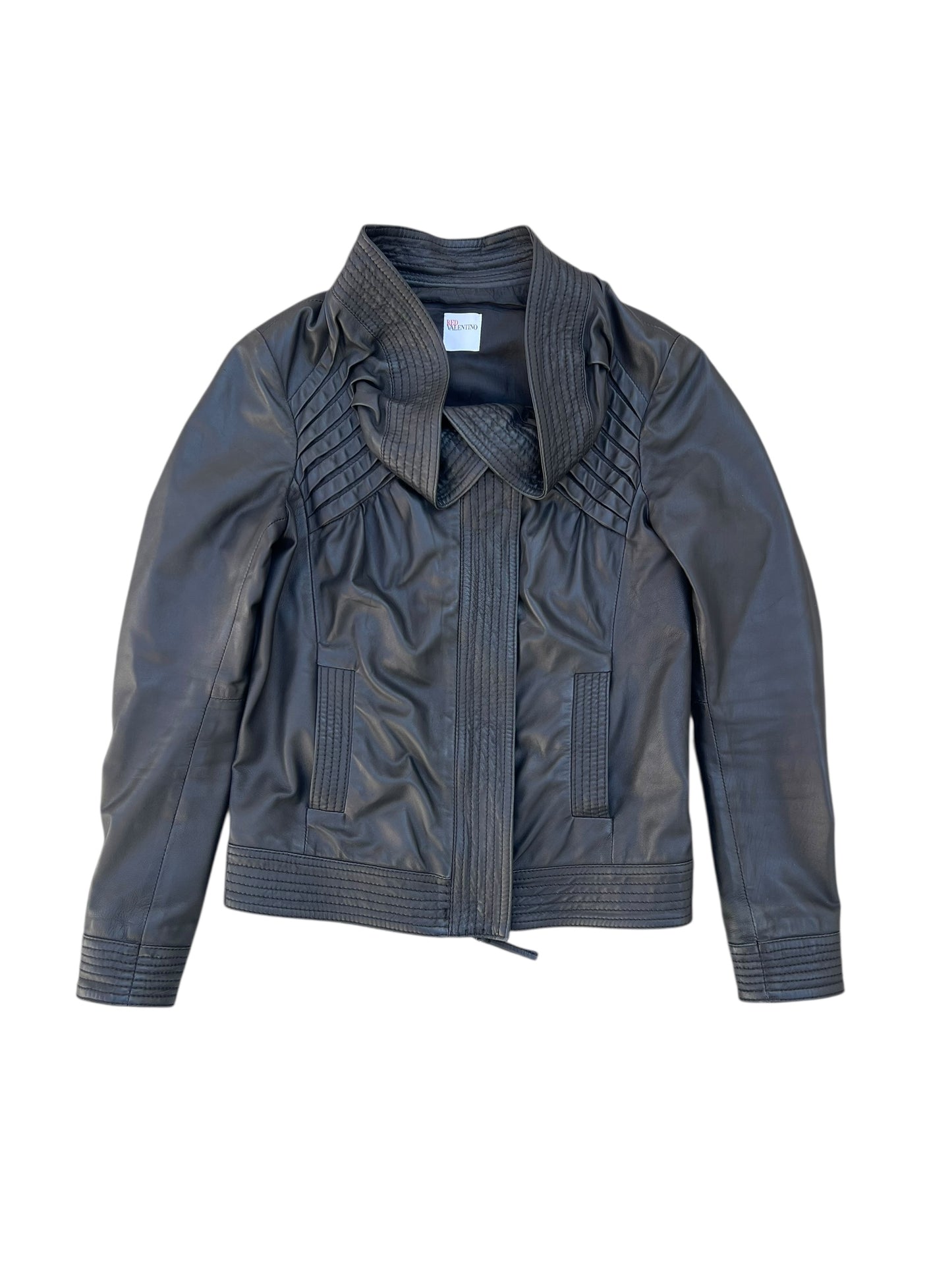 00s Valentino Panelled Collar Biker Leather Jacket