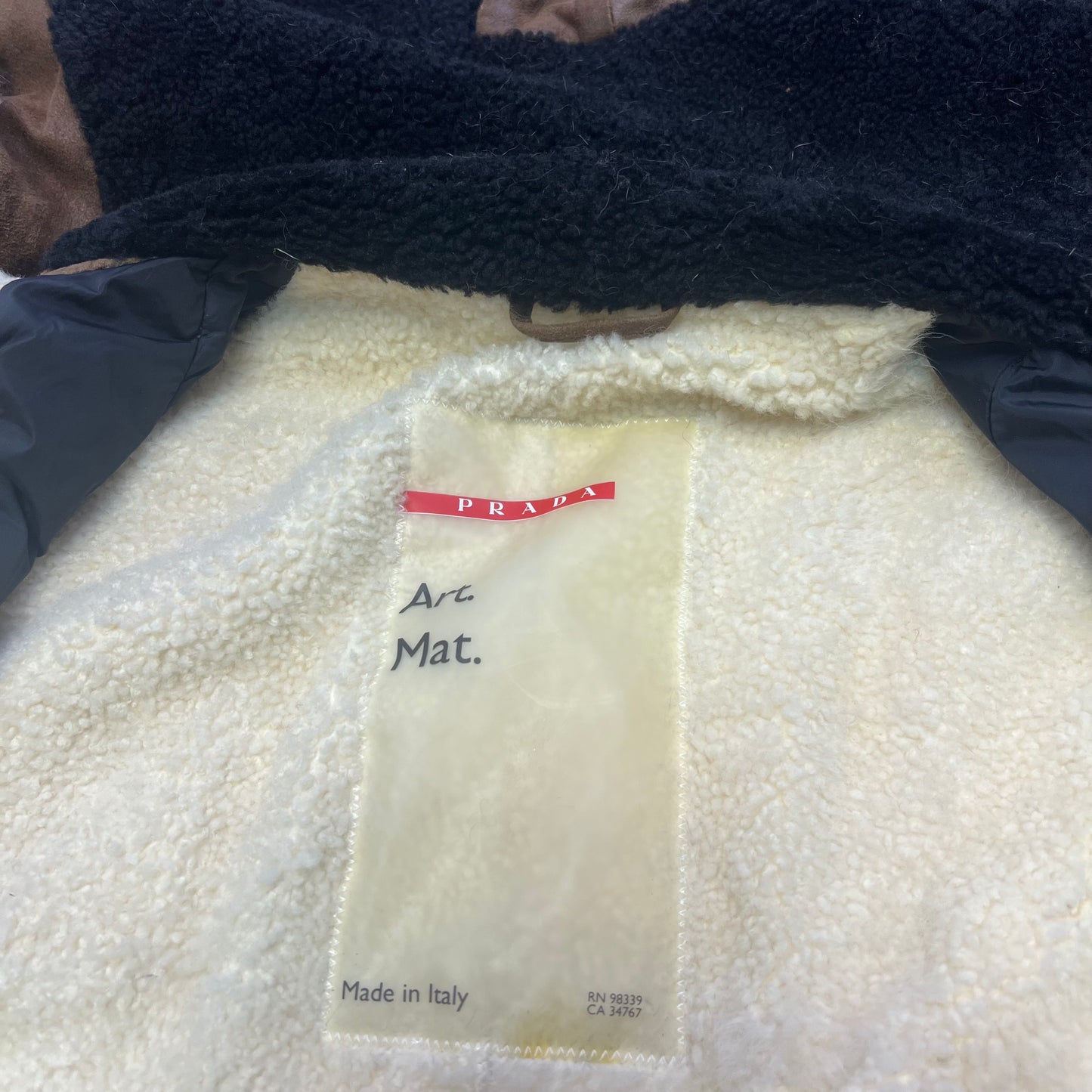 00s Prada Sample Leather Sherpa Jacket