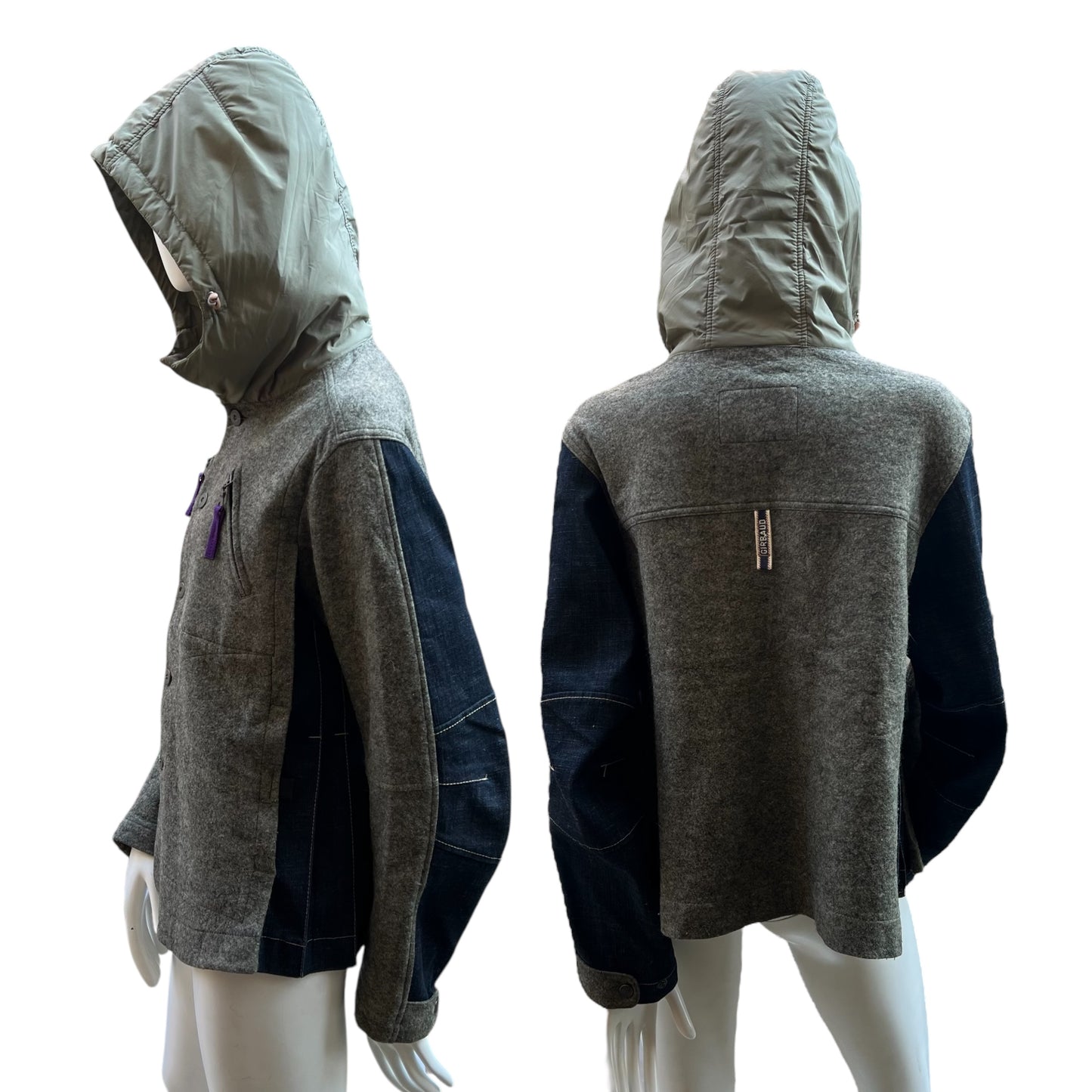 SP 00 Marithé + François Girbaud Pleated Wool/ Denim Jacket