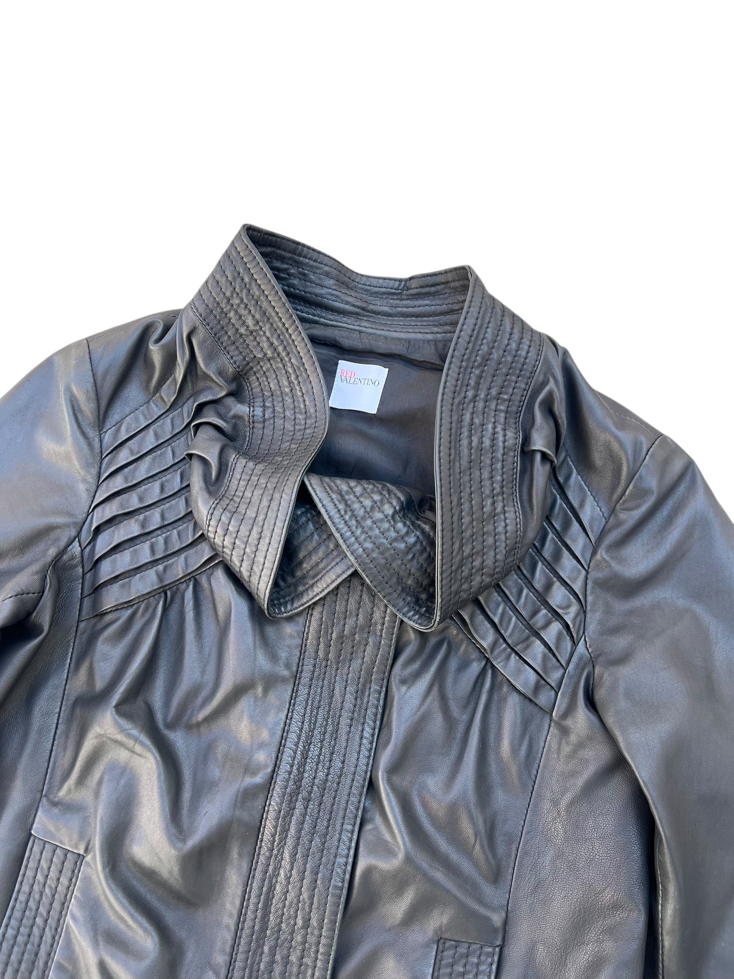 00s Valentino Panelled Collar Biker Leather Jacket