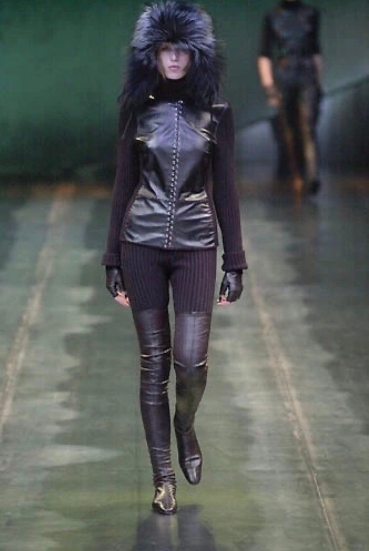 FW 2001 Paco Rabanne wool & Leather Blazer Jacket