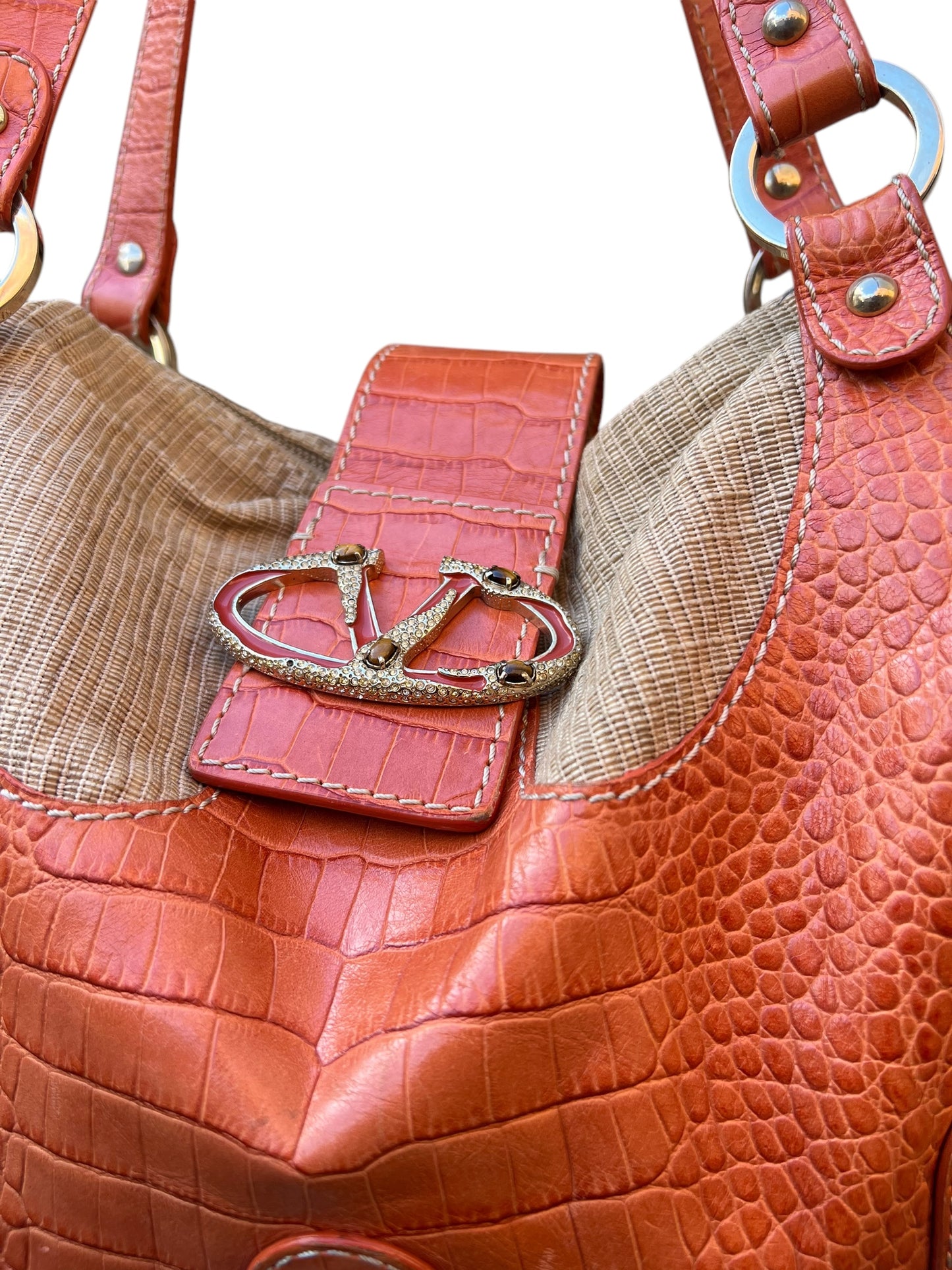 00s Valentino Garavani Croco Leather/ Canvas Bag