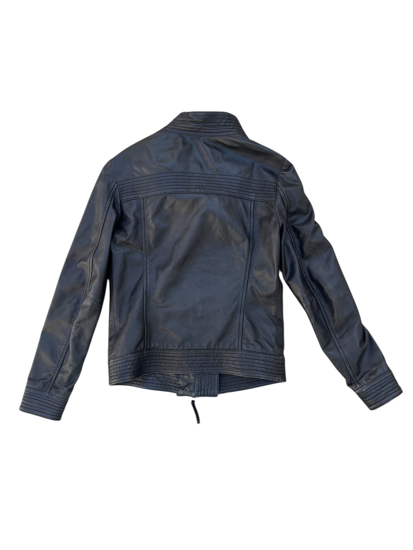 00s Valentino Panelled Collar Biker Leather Jacket
